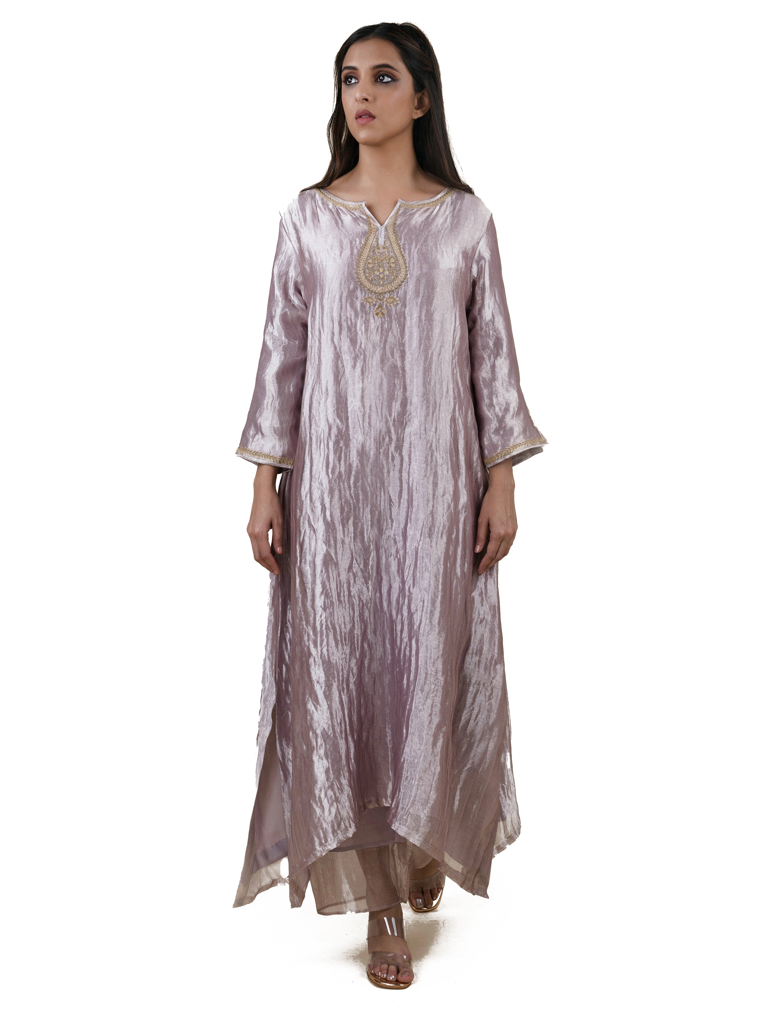 Grey Tissue  - A-line Kurta Set