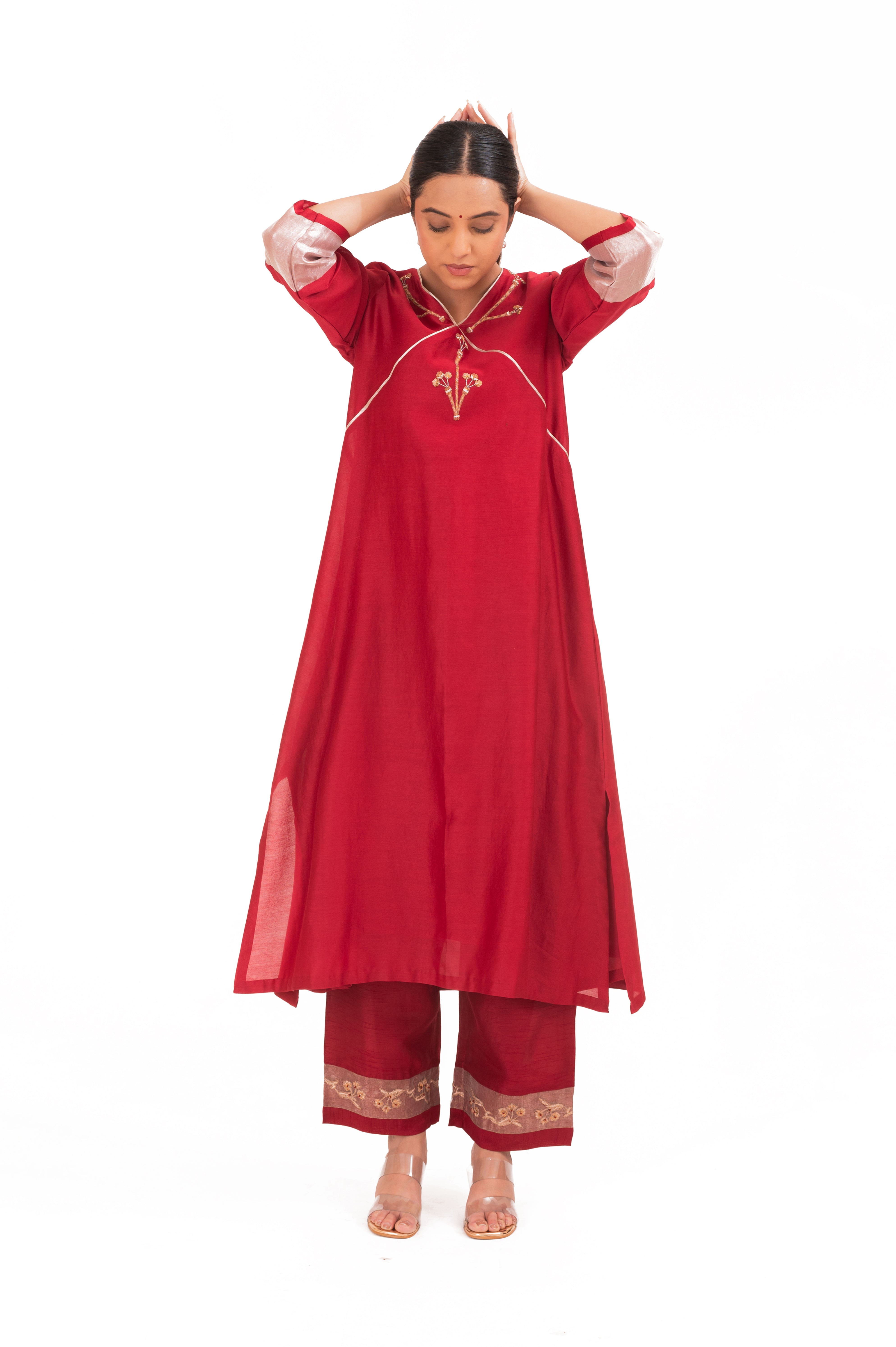 LILA - Crimson Red - V neckline Kurta Set