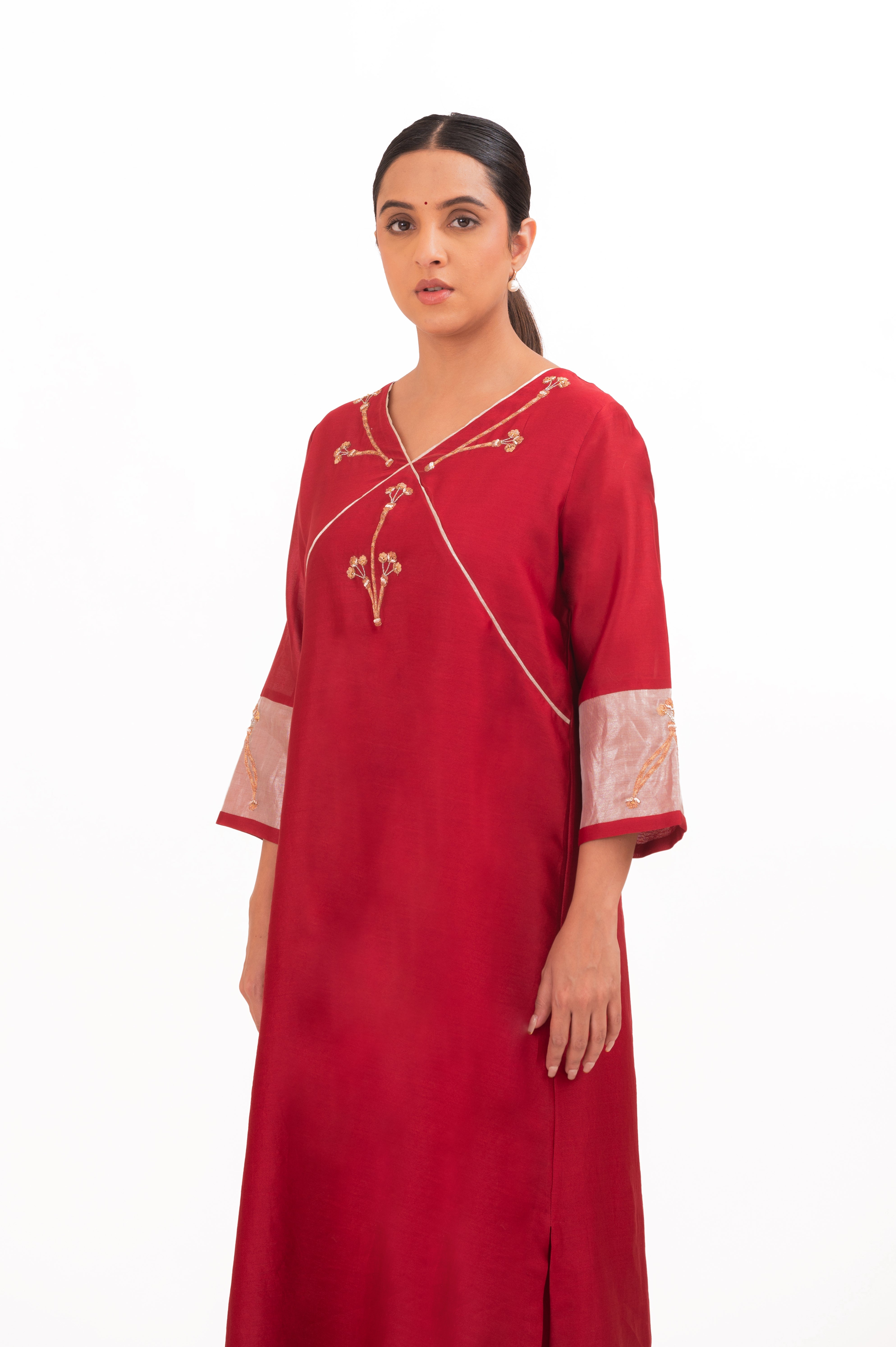 LILA - Crimson Red - V neckline Kurta Set