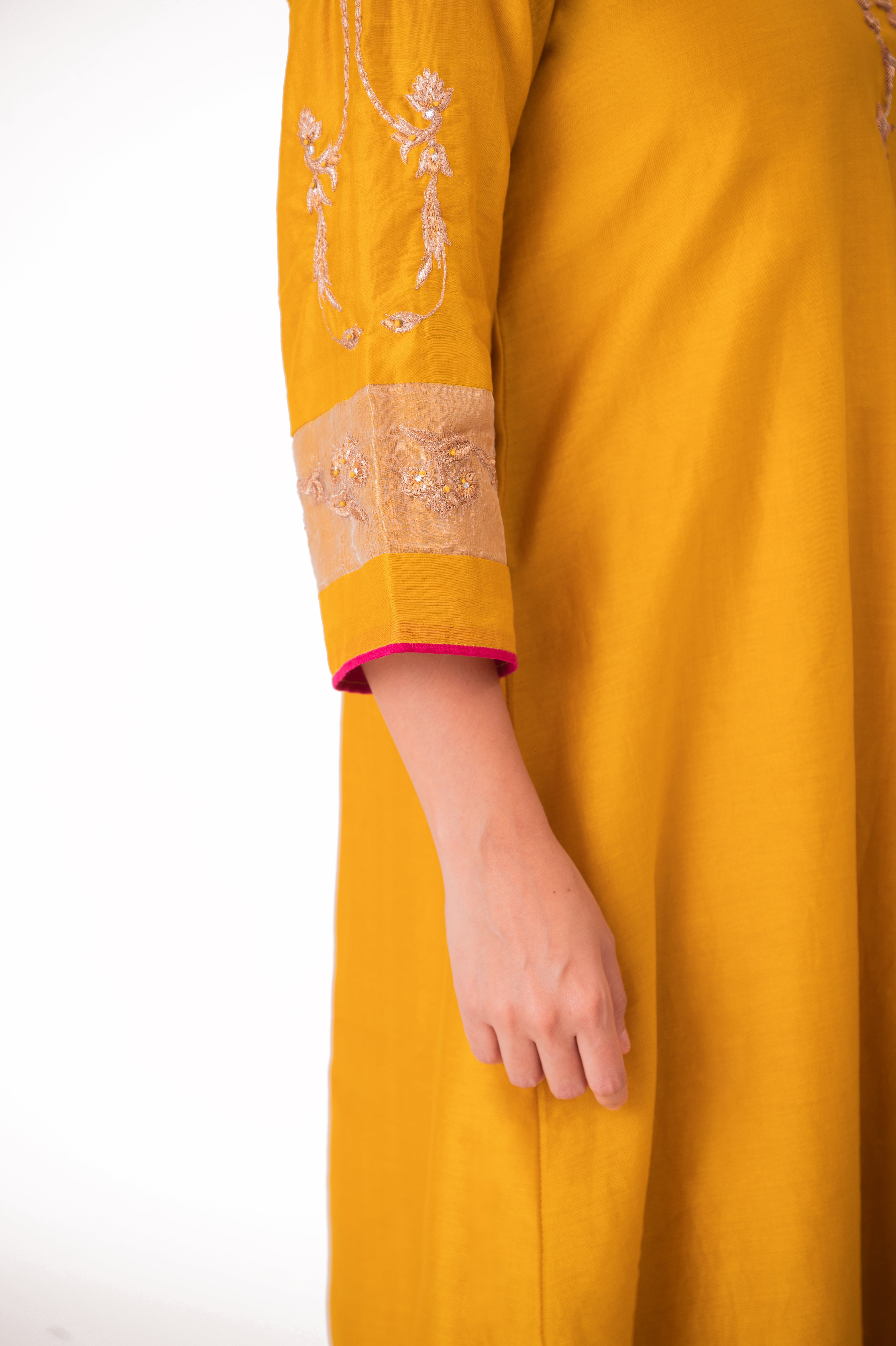 LILA - Golden Yellow - Tissue Patch work Dupatta Kurta Set
