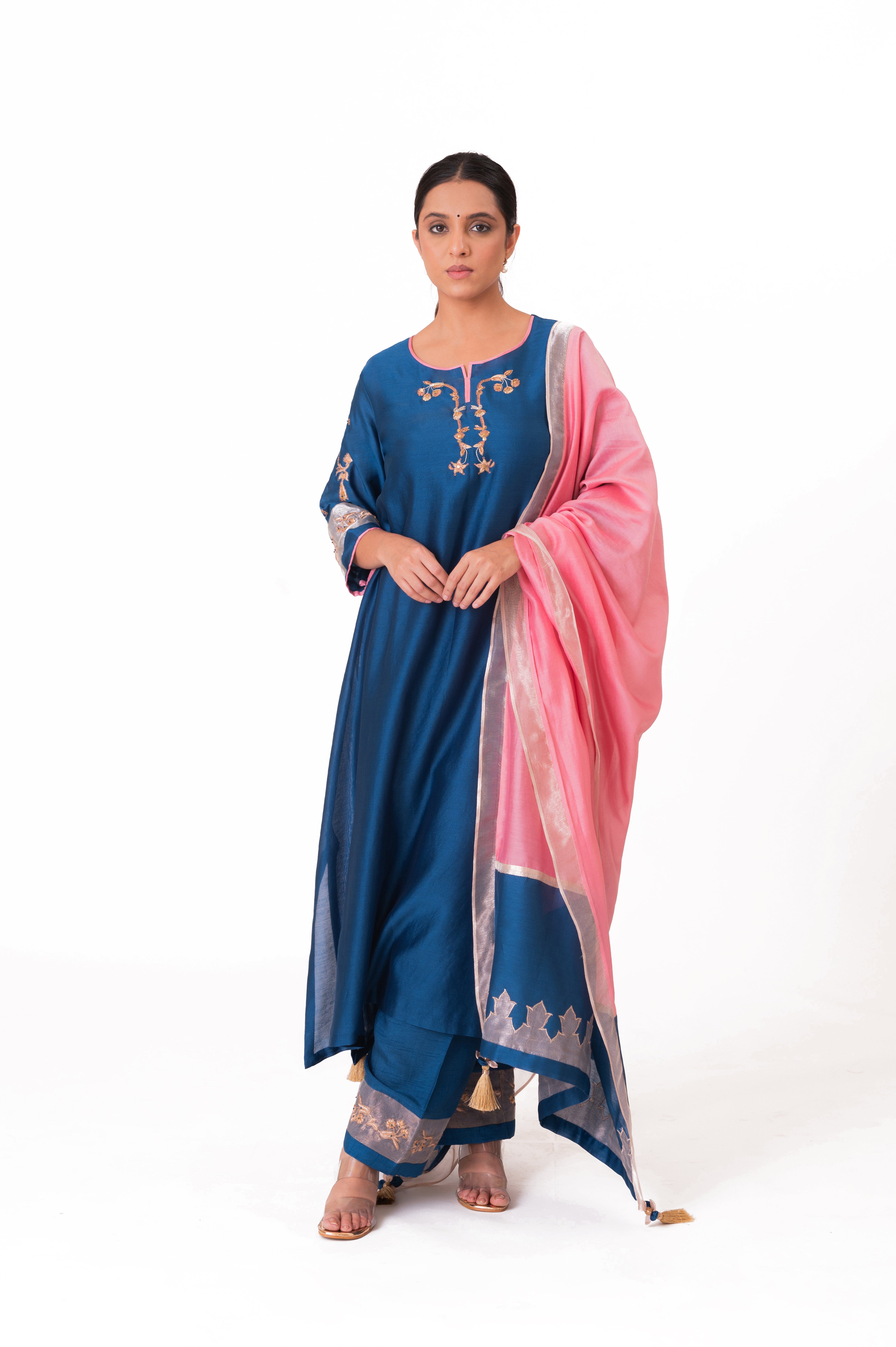 LILA - Royal Blue - Tissue Patch work Dupatta Kurta Set