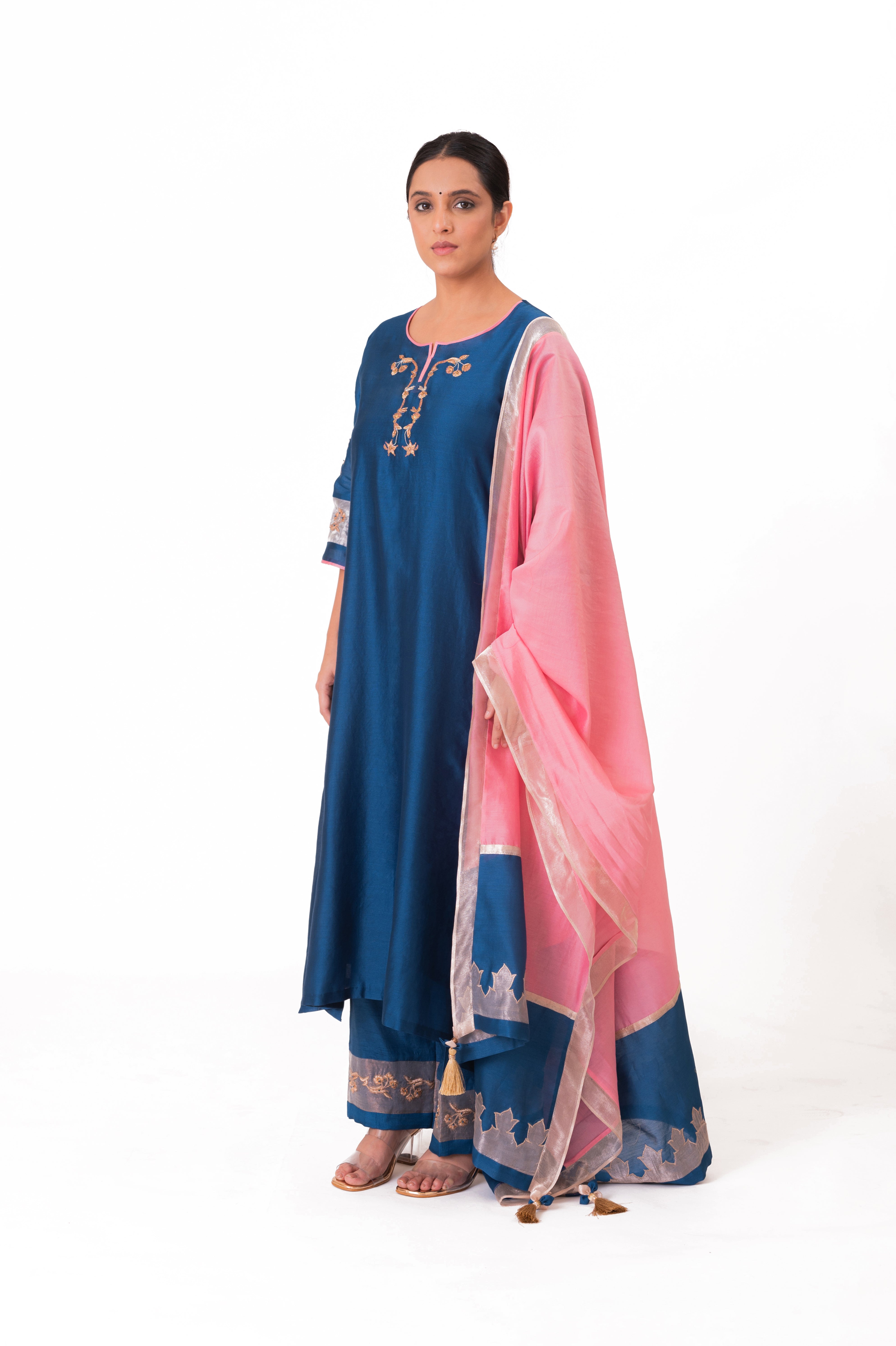 LILA - Royal Blue - Tissue Patch work Dupatta Kurta Set