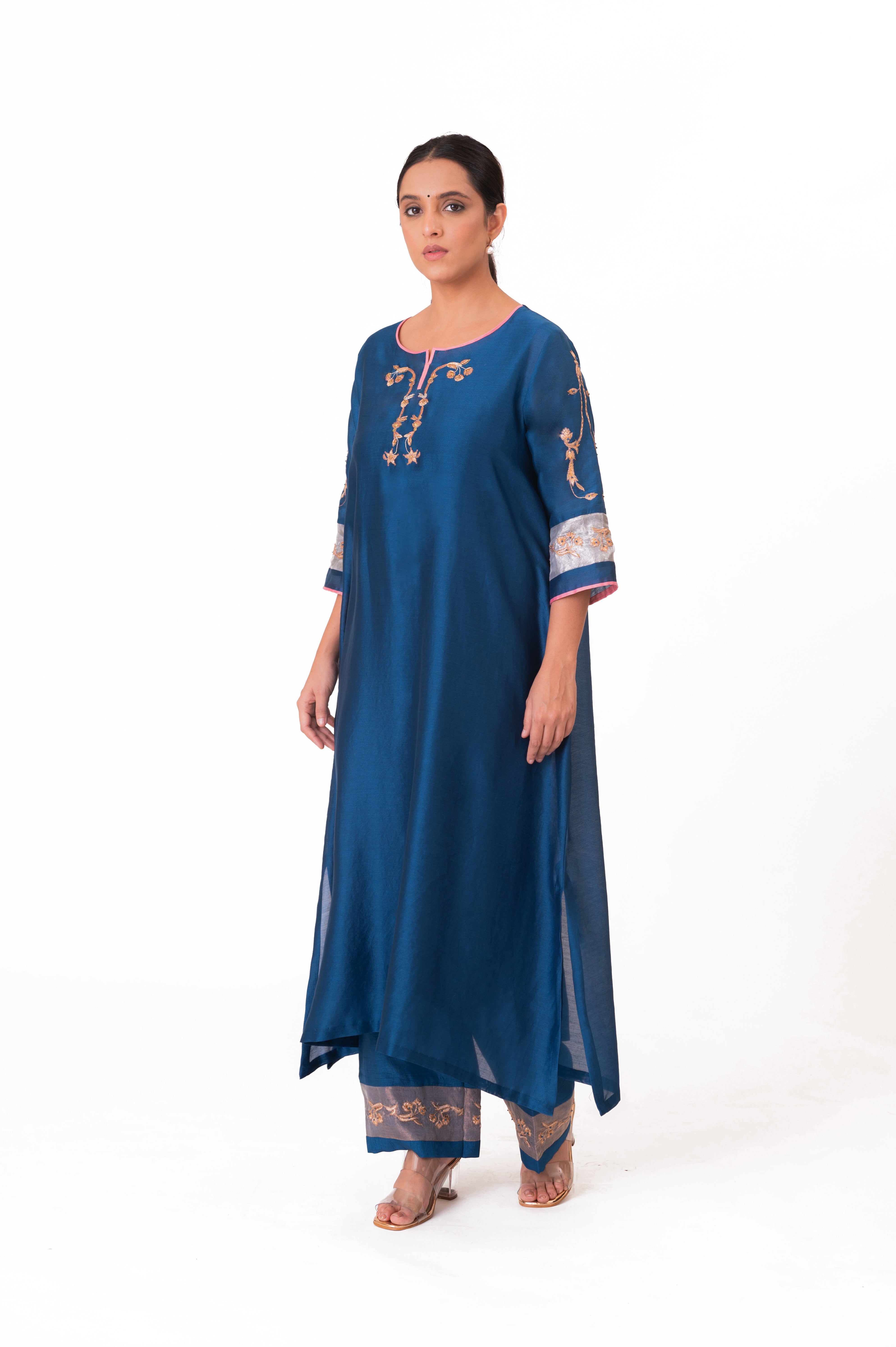 LILA - Royal Blue - Tissue Patch work Dupatta Kurta Set