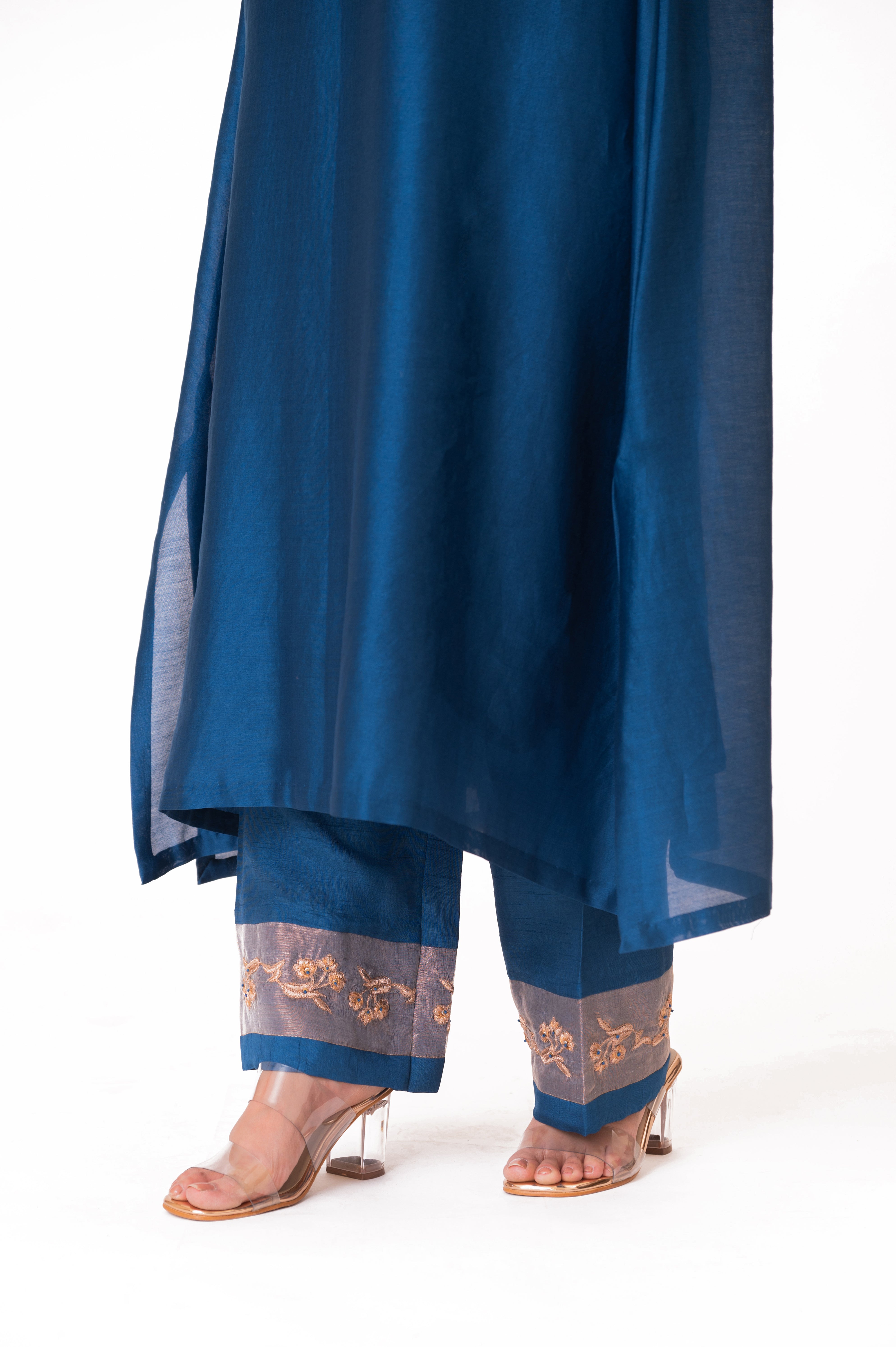 LILA - Royal Blue - Tissue Patch work Dupatta Kurta Set