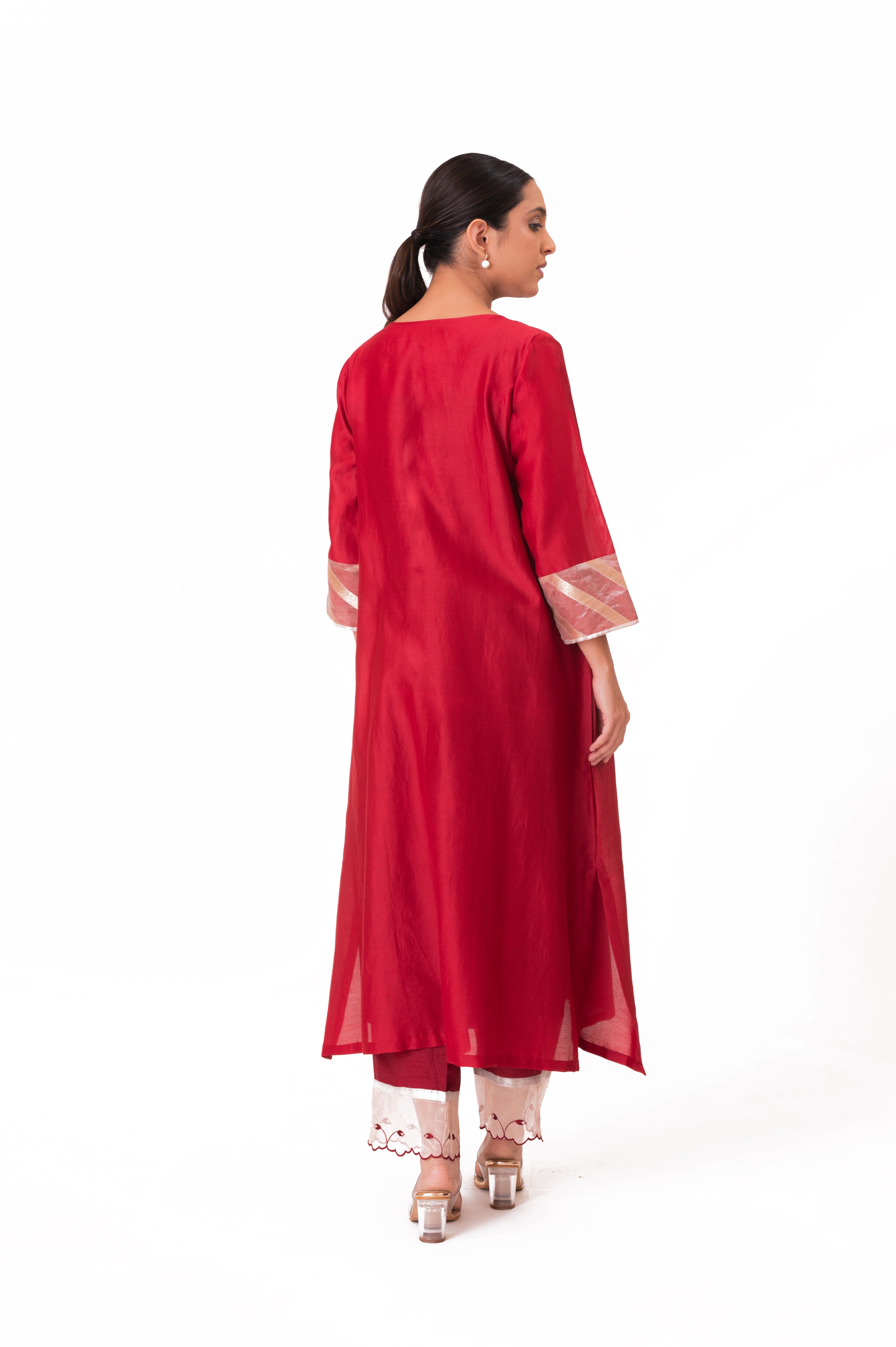 LILA - Crimson Red - Banarasi Yoke Kurta Set