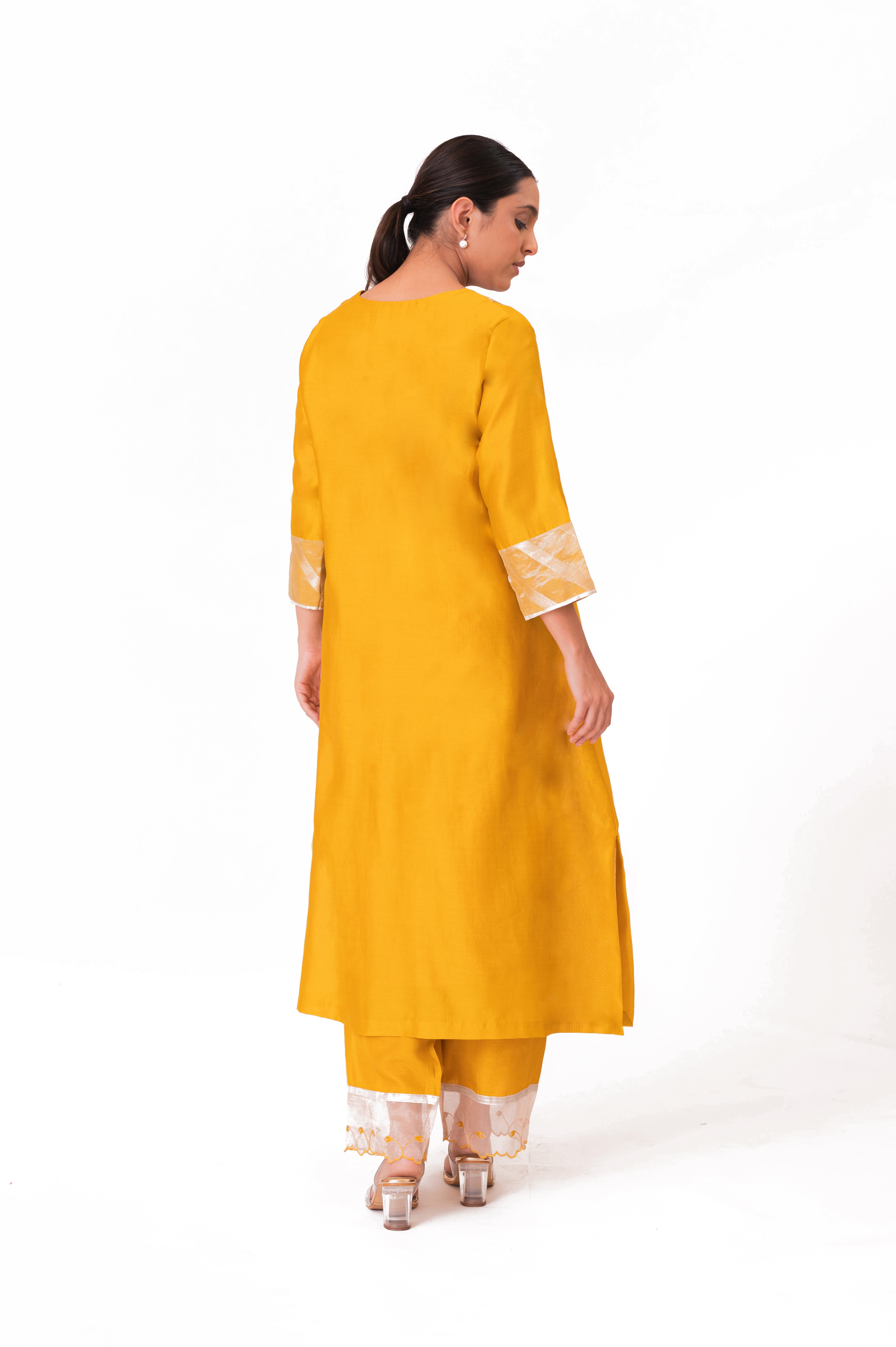 LILA - Golden Yellow - Banarasi Yoke Kurta Set