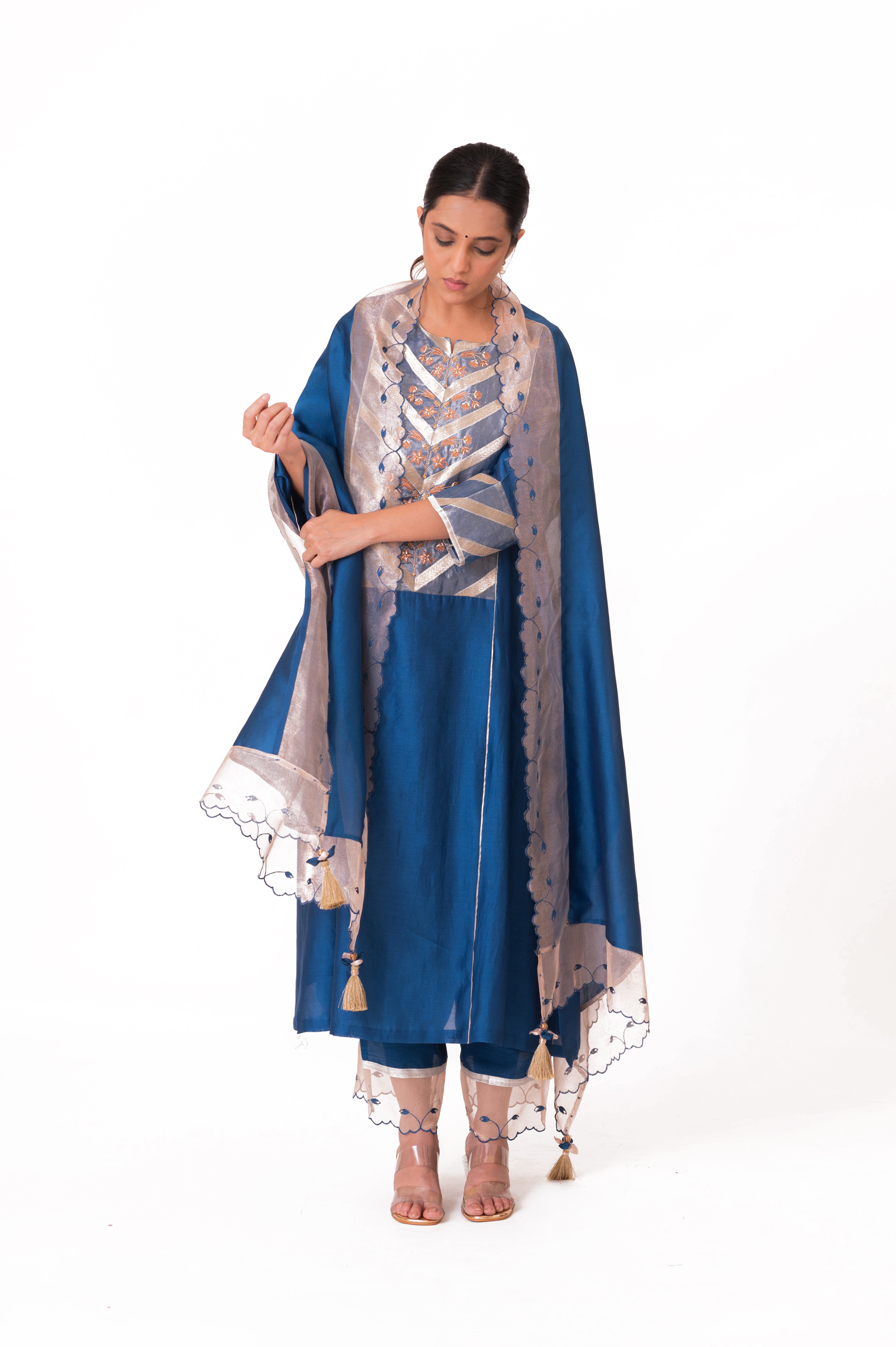 LILA - Royal Blue - Banarasi Yoke Kurta Set