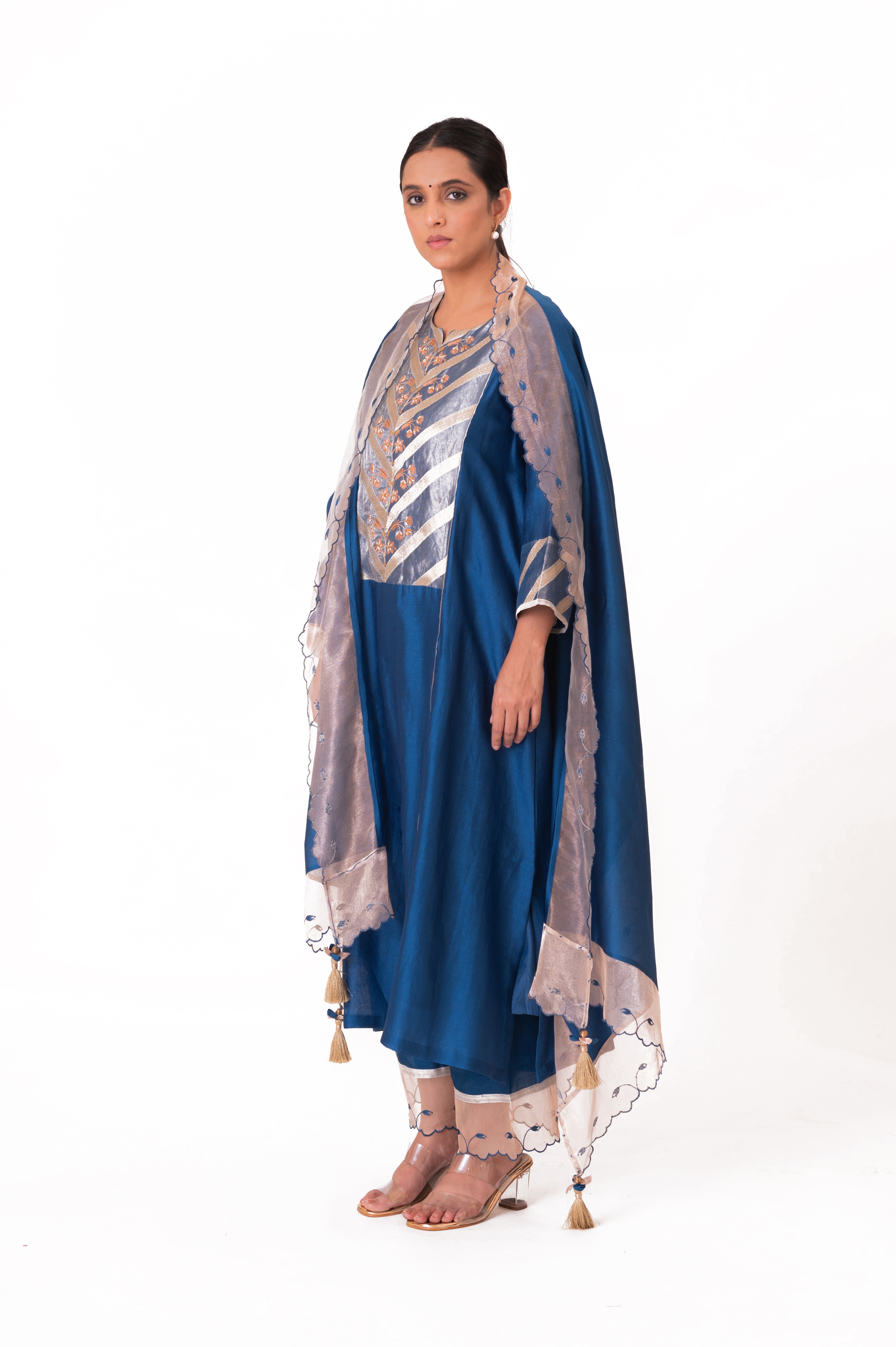 LILA - Royal Blue - Banarasi Yoke Kurta Set