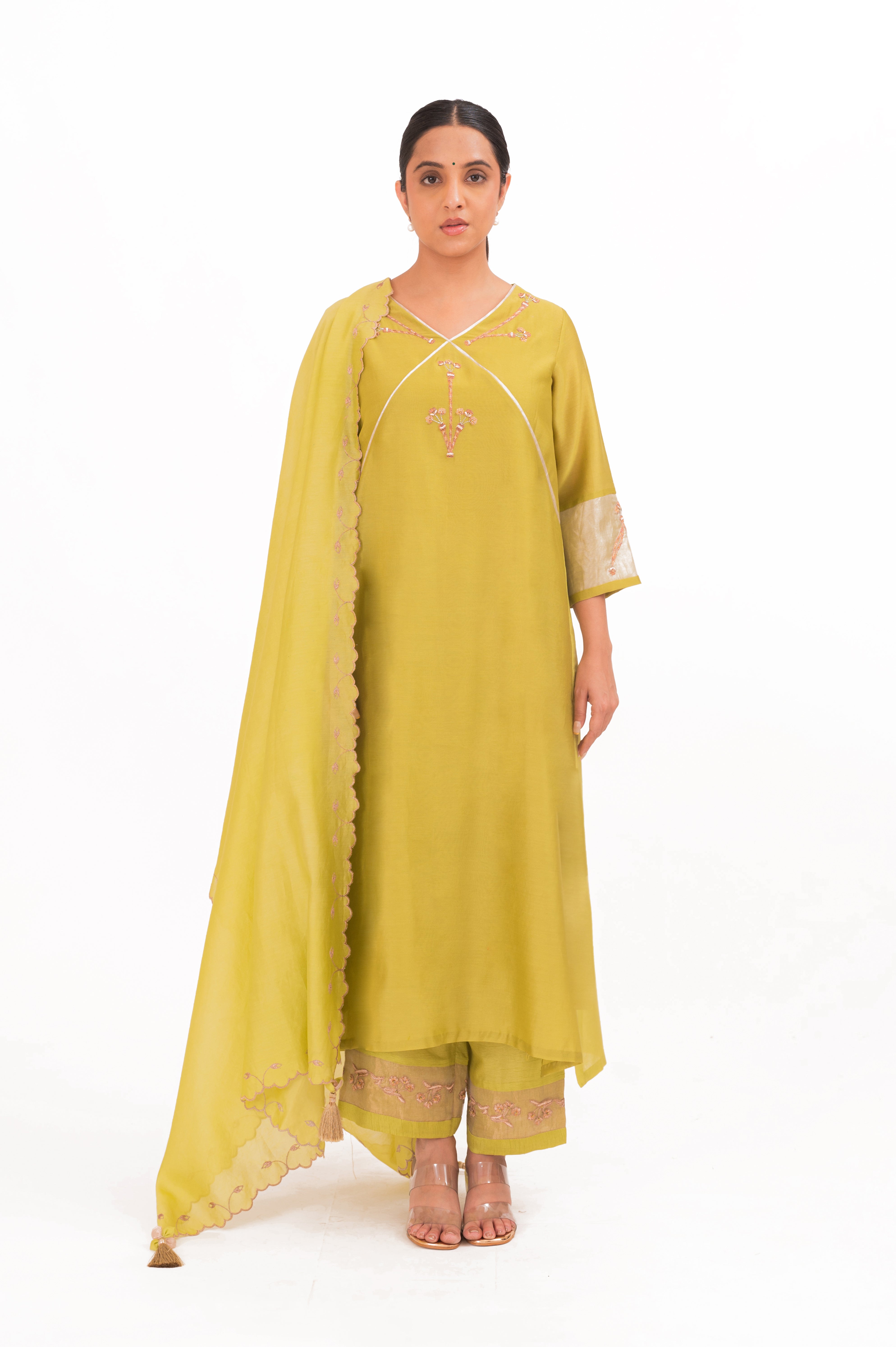 LILA - Lime Green - V neckline Kurta Set