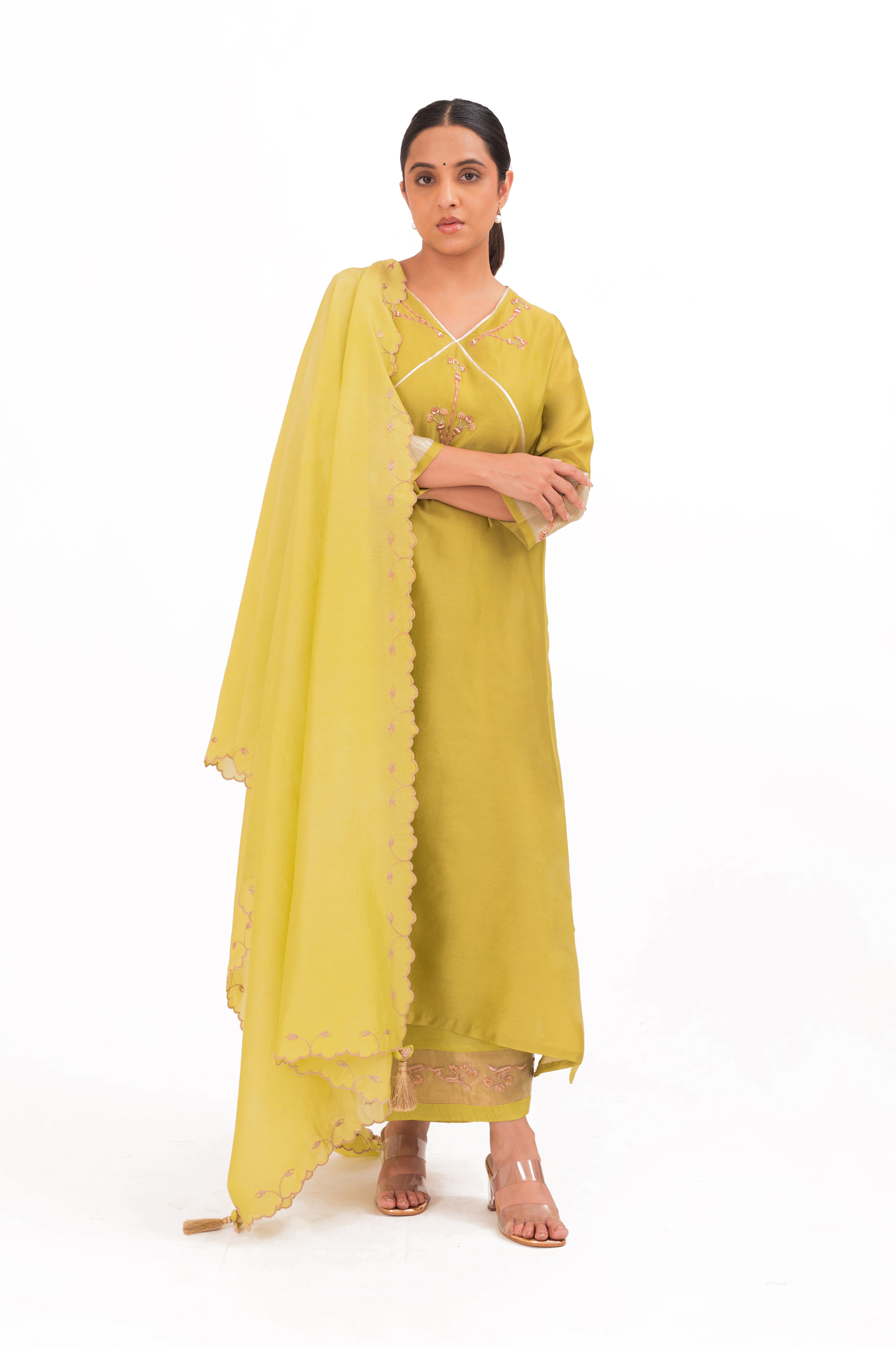 LILA - Lime Green - V neckline Kurta Set