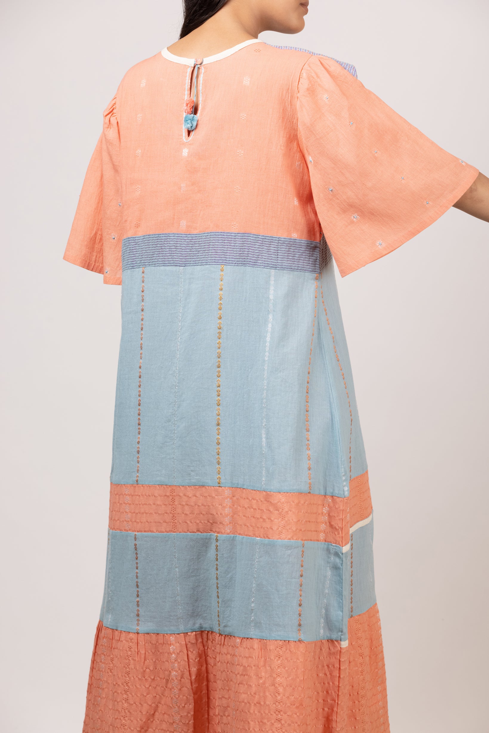 Peach/Aquatic Blue Long Tier Midi Dress - Mélange