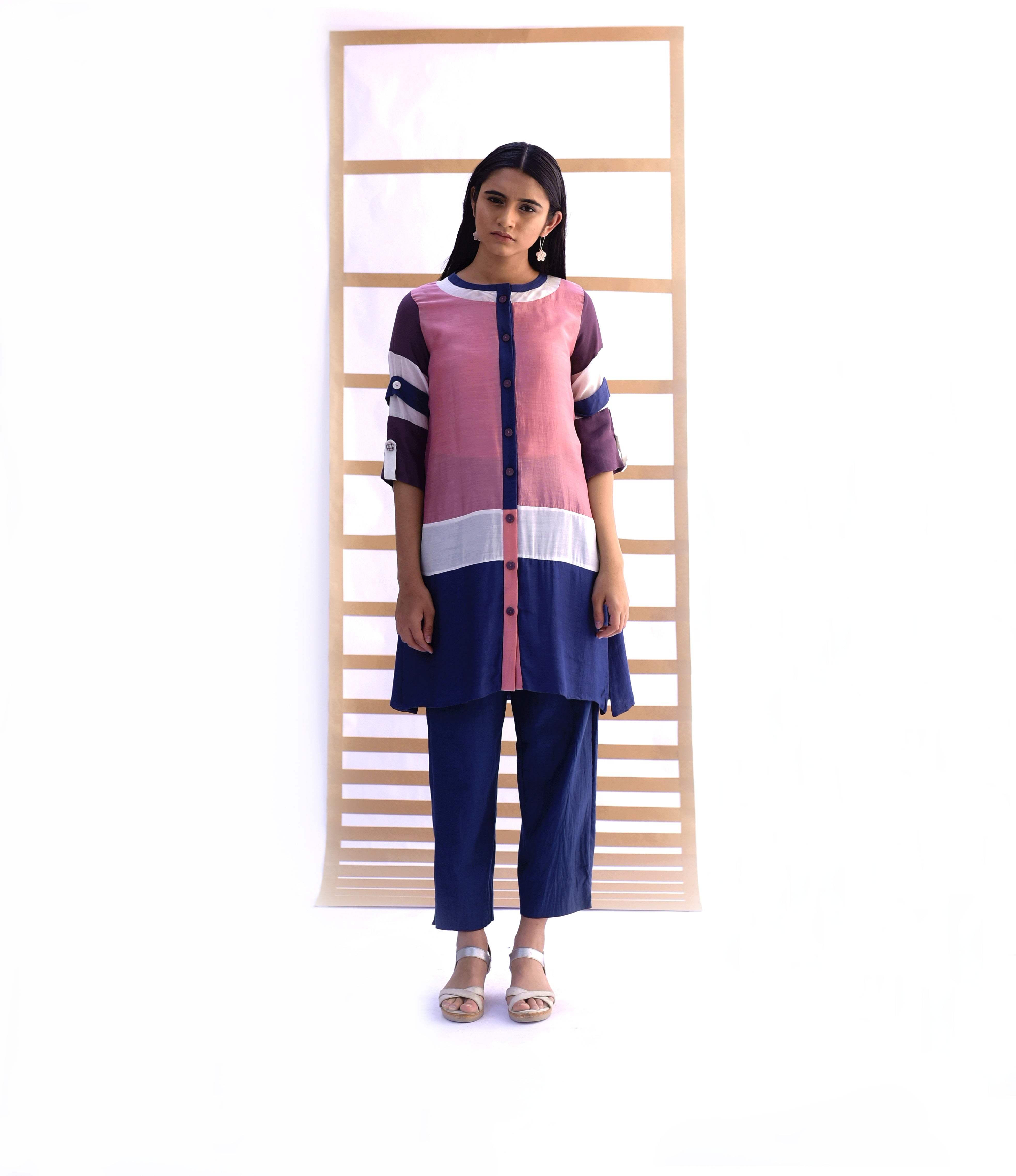 Shirt Tunic & Pants - Sunset Pink & Indigo Blue Co-ord Set