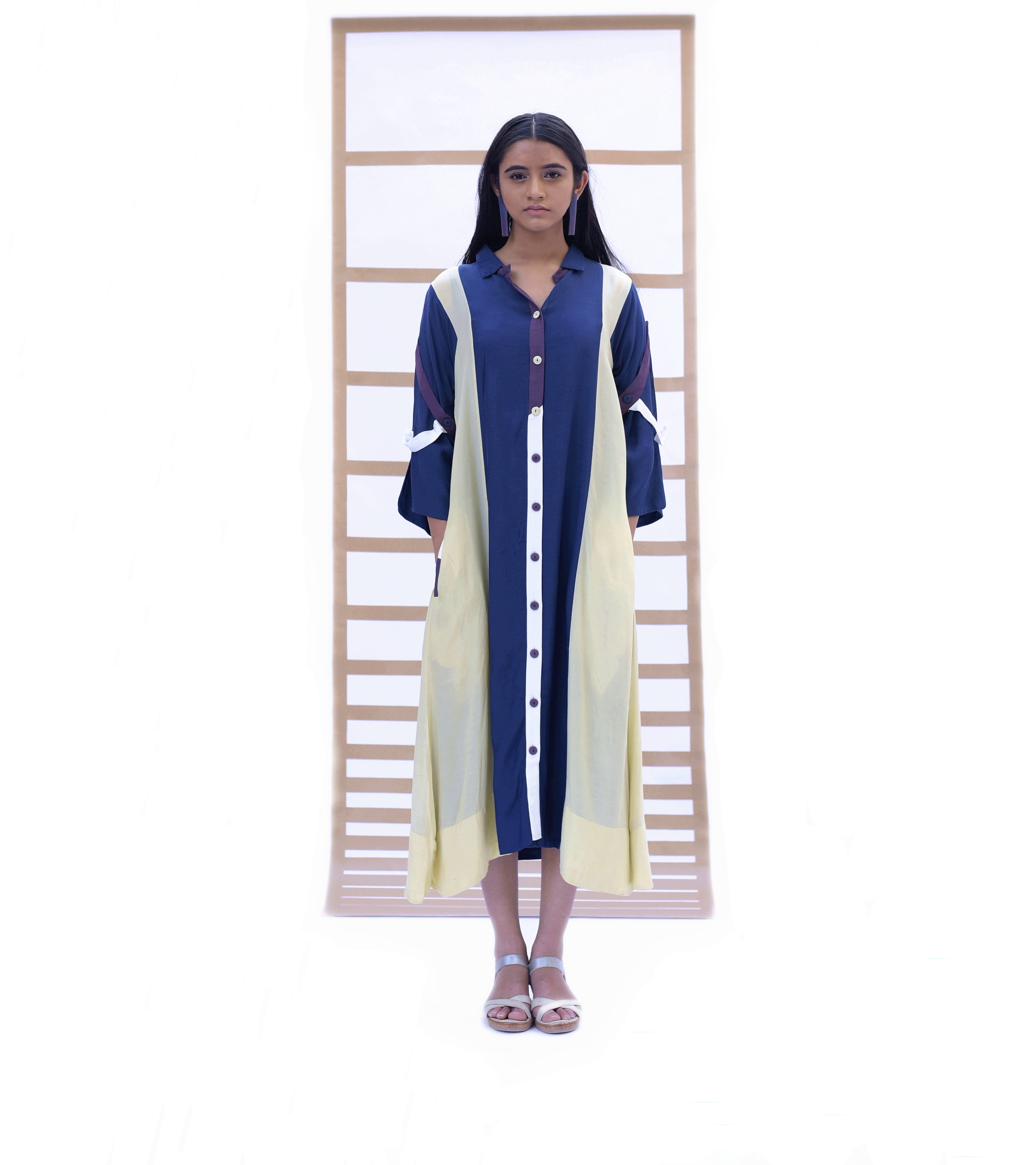 Long Shirt Dress - Indigo & Pistachio Green