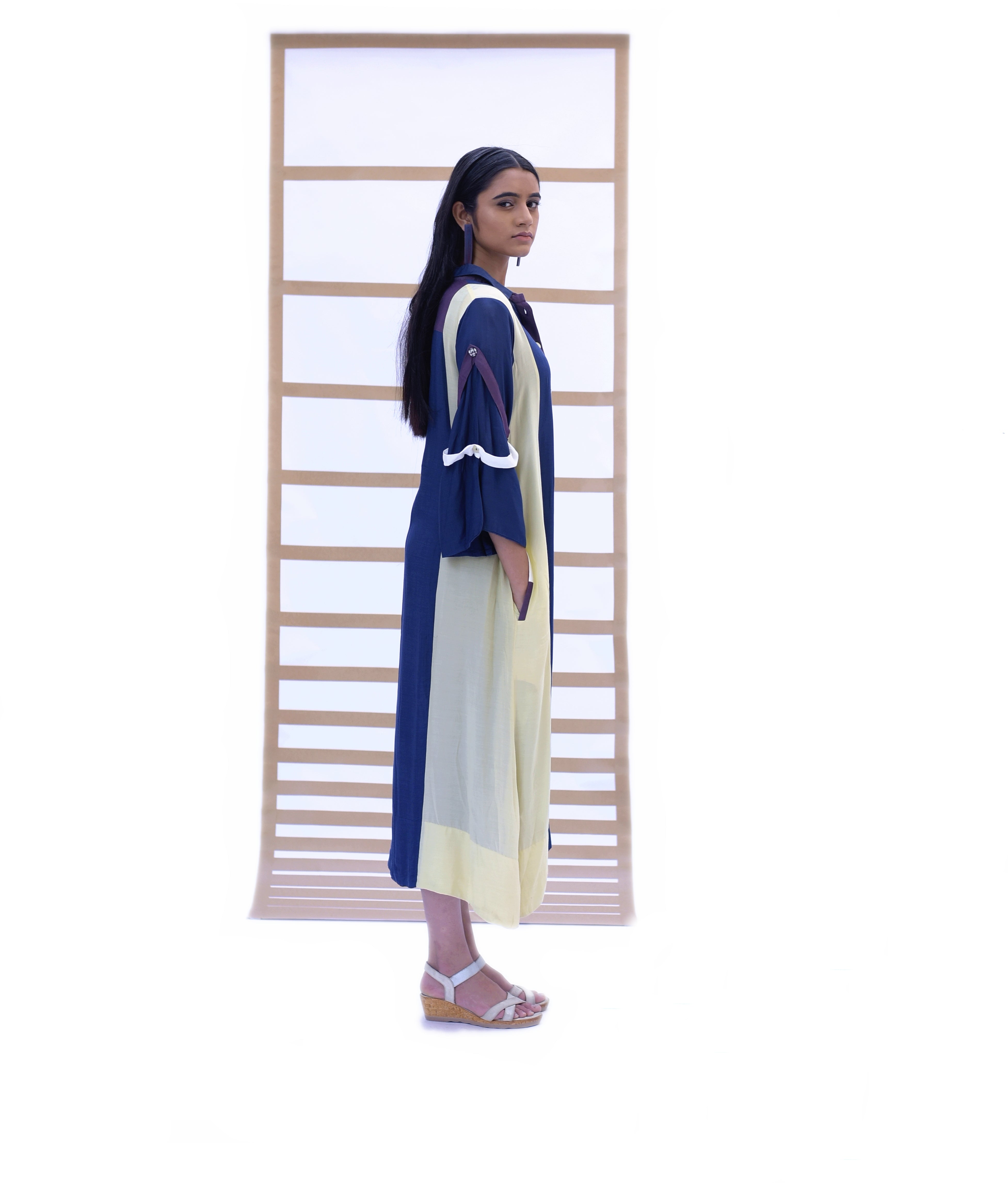 Long Shirt Dress - Indigo & Pistachio Green