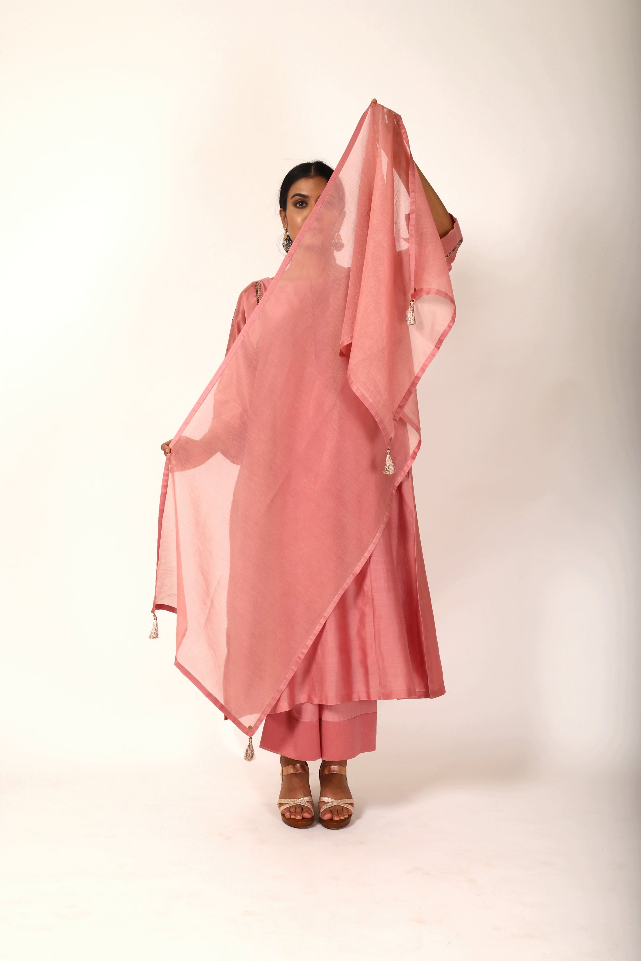 Sunset Pink Tvaksati Panelled Kurta Set