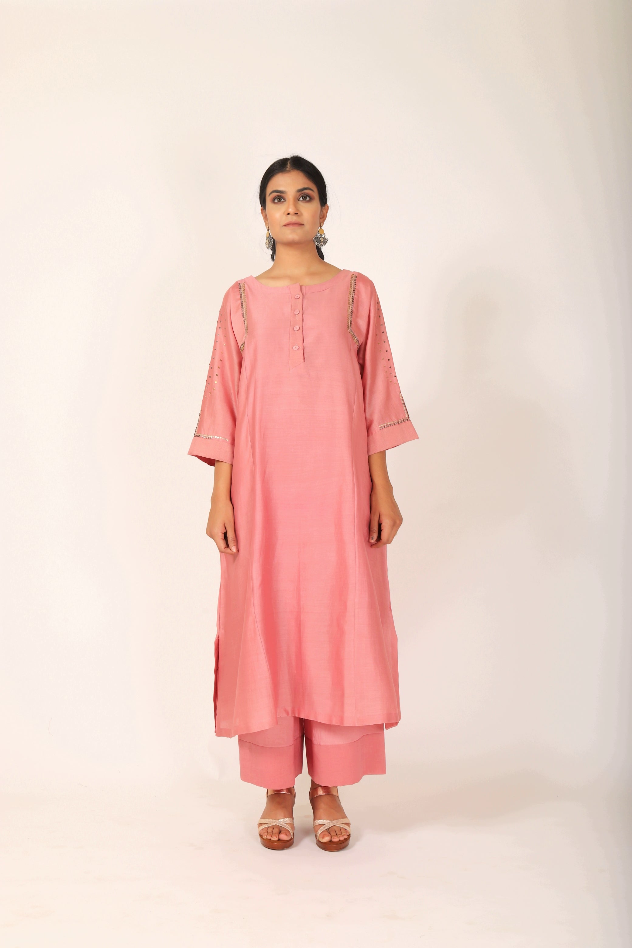 Sunset Pink Tvaksati Panelled Kurta Set