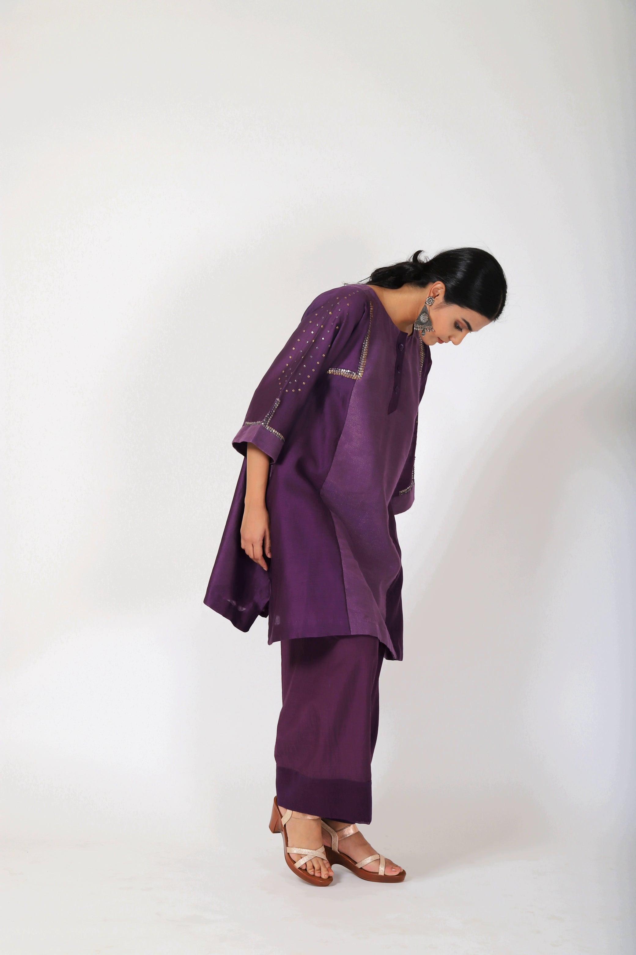 Byzantine Purple Tvaksati Panelled Tunic Set