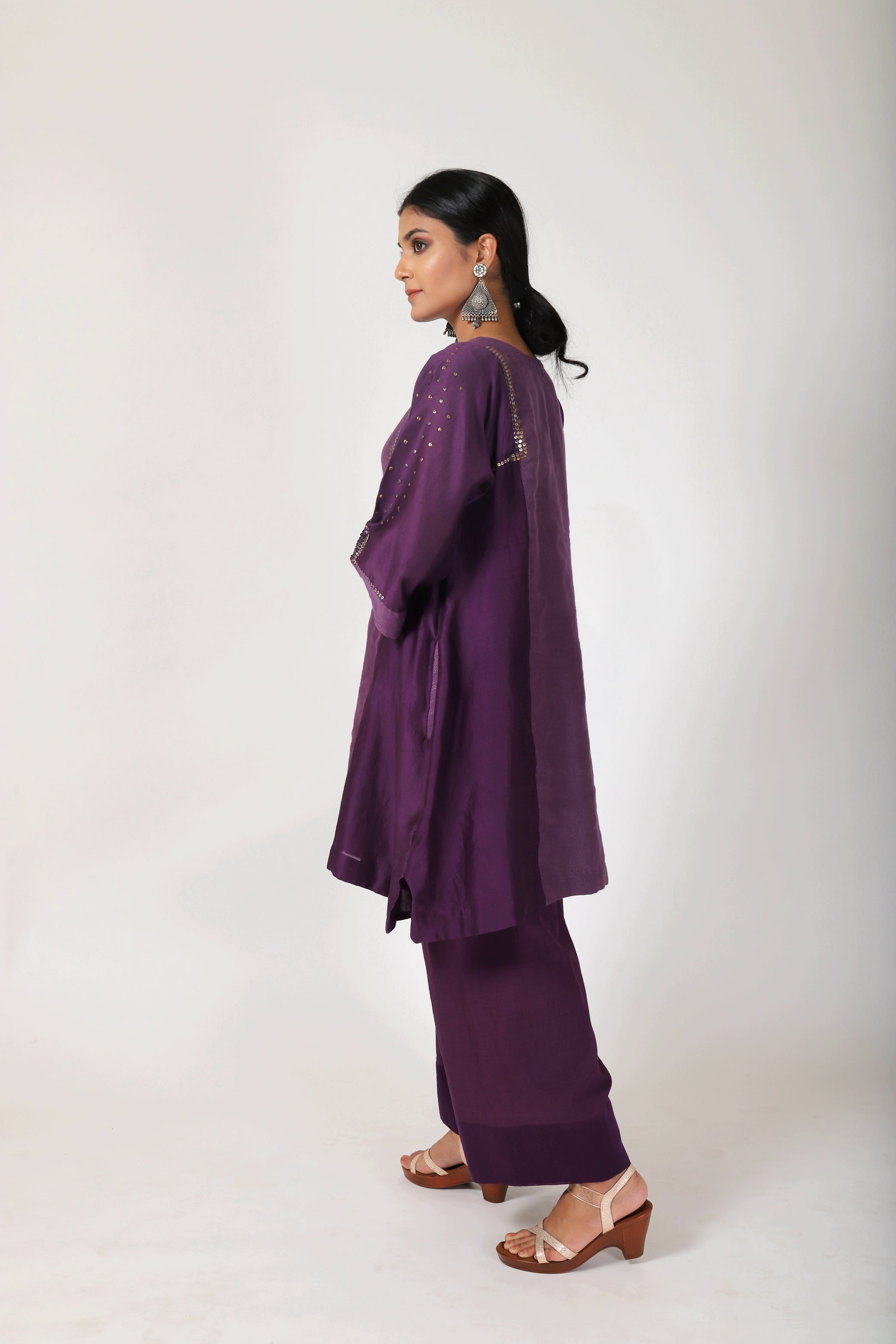 Byzantine Purple Tvaksati Panelled Tunic Set