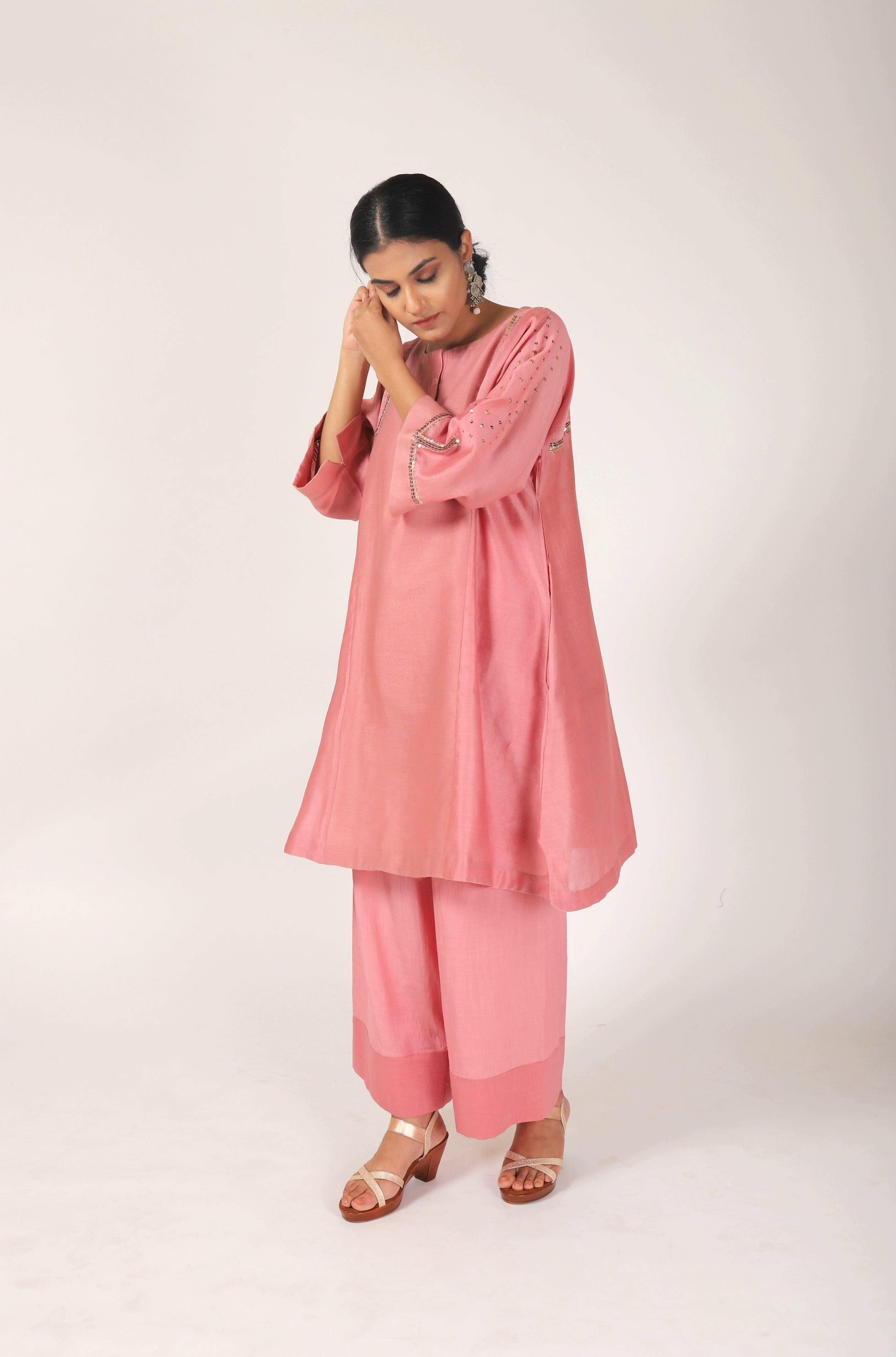 Sunset Pink Tvaksati Panelled Tunic Set