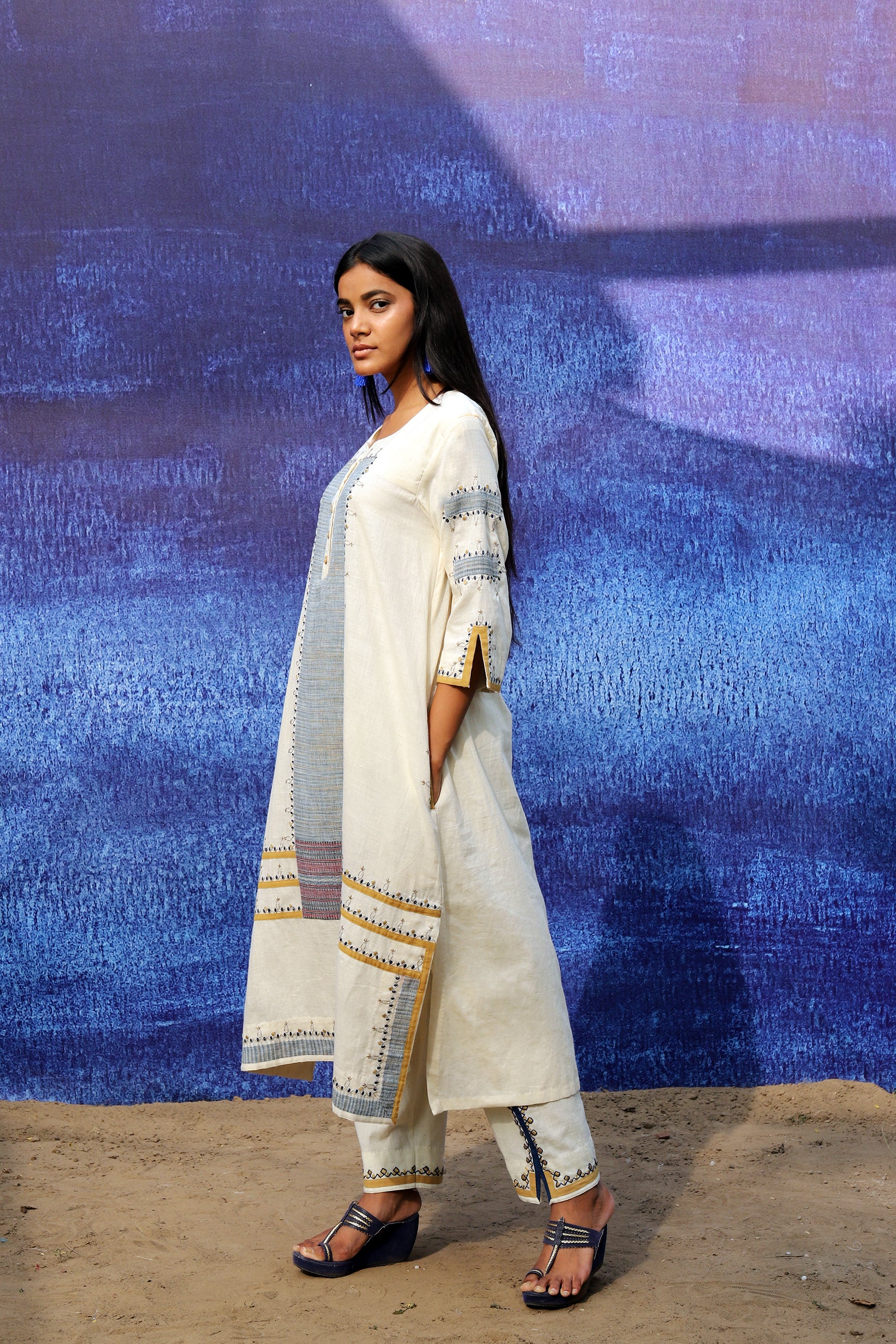 Long Kurta - Front Opening - Off White